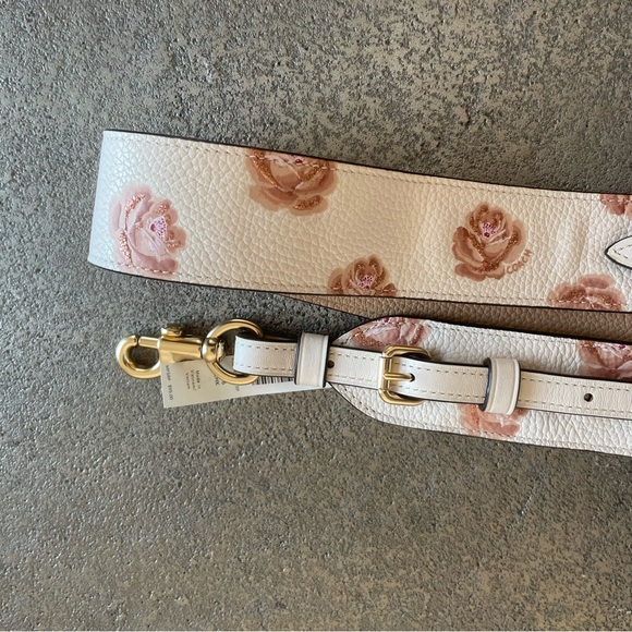 Coach Pink Floral Print Pebble Leather Purse Strap with Gold Accents - Picture 3 of 8